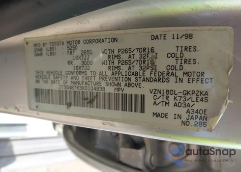 1999 Toyota 4Runner Limited V6 from USA, damaged, VIN JT3GN87R3X0104838